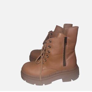 NIB Sheridan Mia Bela Brown Leather ChunkyPlatform ChunkyHeel Combat Boot 39/8.5